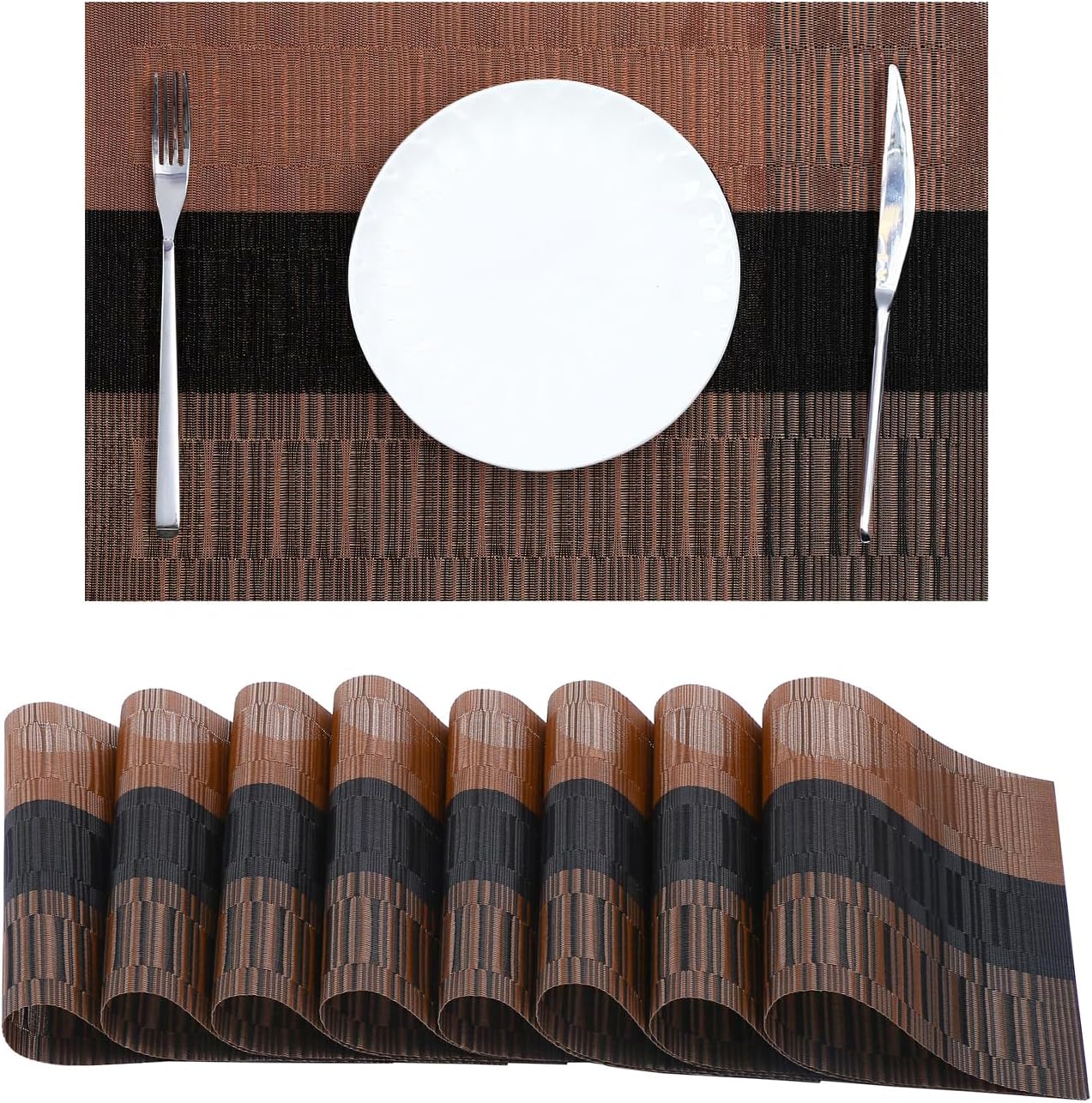 Leetaltree Brown with Black Striped Placemats Set of 8 - Heat Resistant Non-Slip Place mats for
