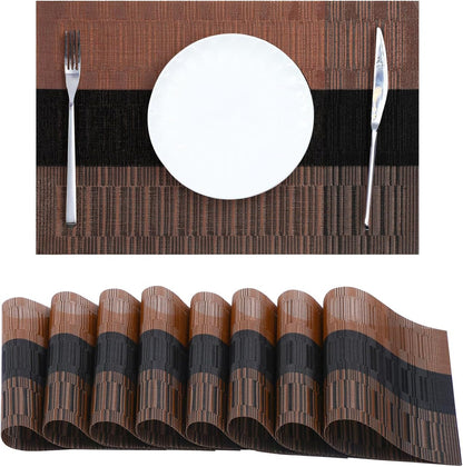 Leetaltree Brown with Black Striped Placemats Set of 8 - Heat Resistant Non-Slip Place mats for