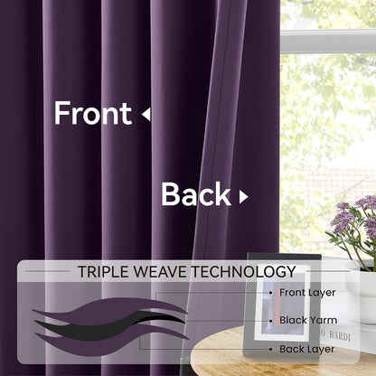 KangBang Royal Purple Pleated Long Curtain Drapes 120 Inches Long, Blackout Thermal Insulated