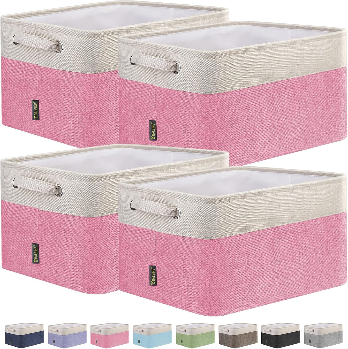 BALEINE 4 Pack Fabric Storage Bins for Shelves, Linen Storage Baskets for Organizing, Decorative