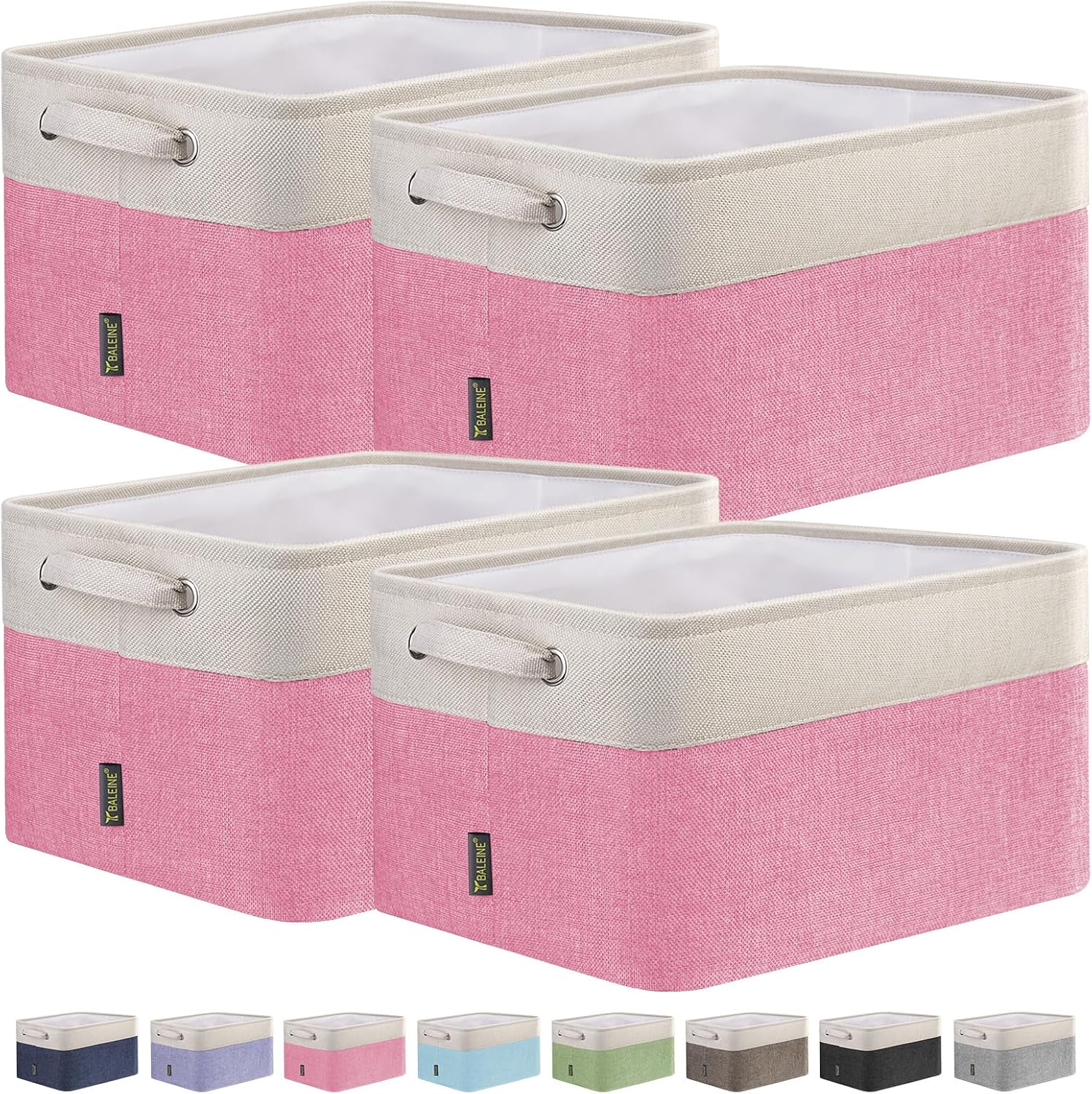 BALEINE 4 Pack Fabric Storage Bins for Shelves, Linen Storage Baskets for Organizing, Decorative