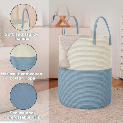Large Woven Laundry Basket Hamper,100L Cotton Rope Storage Bin for Blankets,Toys and