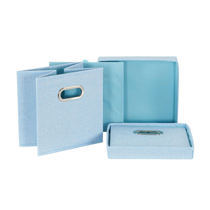 Household Essentials 816-1 Café Cube Bin Storage Set with Lids and Handles | 2 Pack, Baby Blue Linen