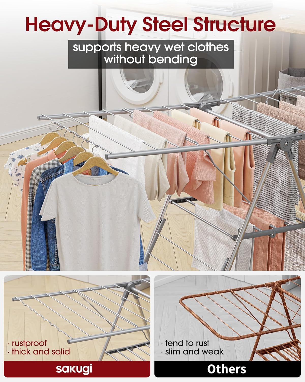 Clothes Drying Rack - Foldable Laundry Drying Rack for Clothing & Bedding, Easy-to-Assemble