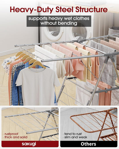 Clothes Drying Rack - Foldable Laundry Drying Rack for Clothing & Bedding, Easy-to-Assemble