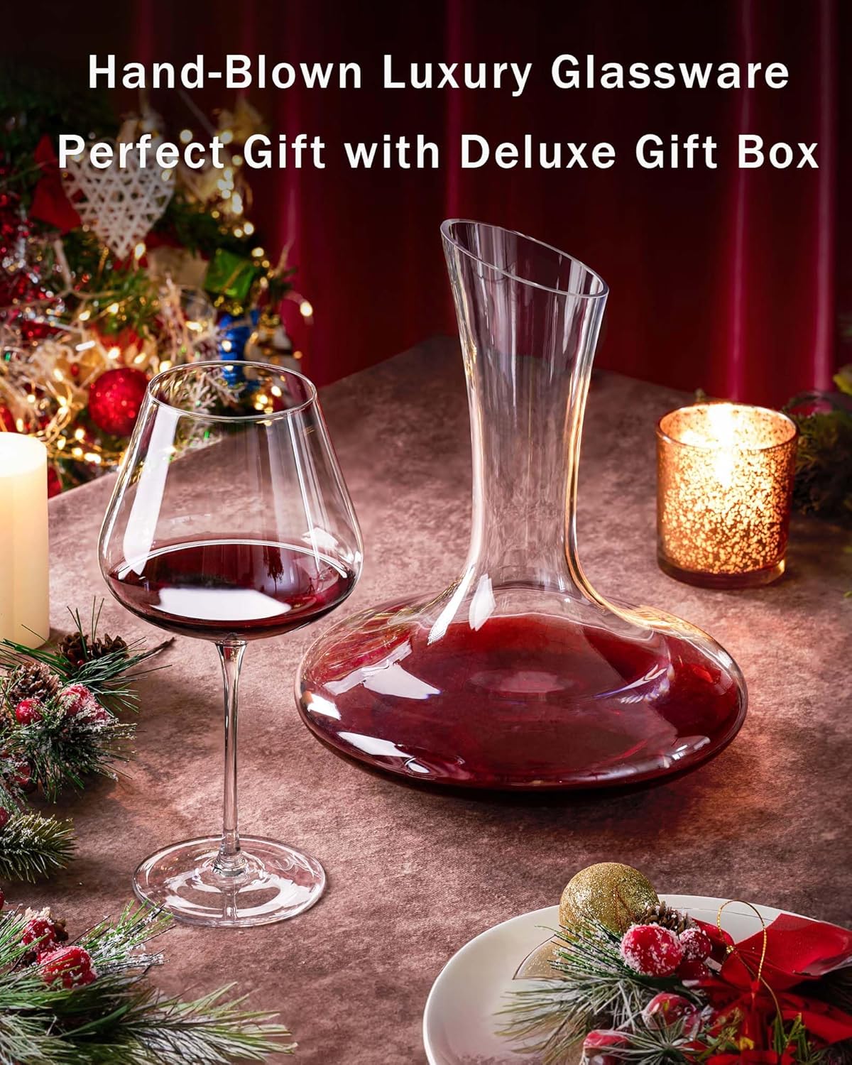 JBHO Hand Blown Italian Style Crystal Burgundy Wine Glasses - Lead-Free Premium Crystal Clear Glass