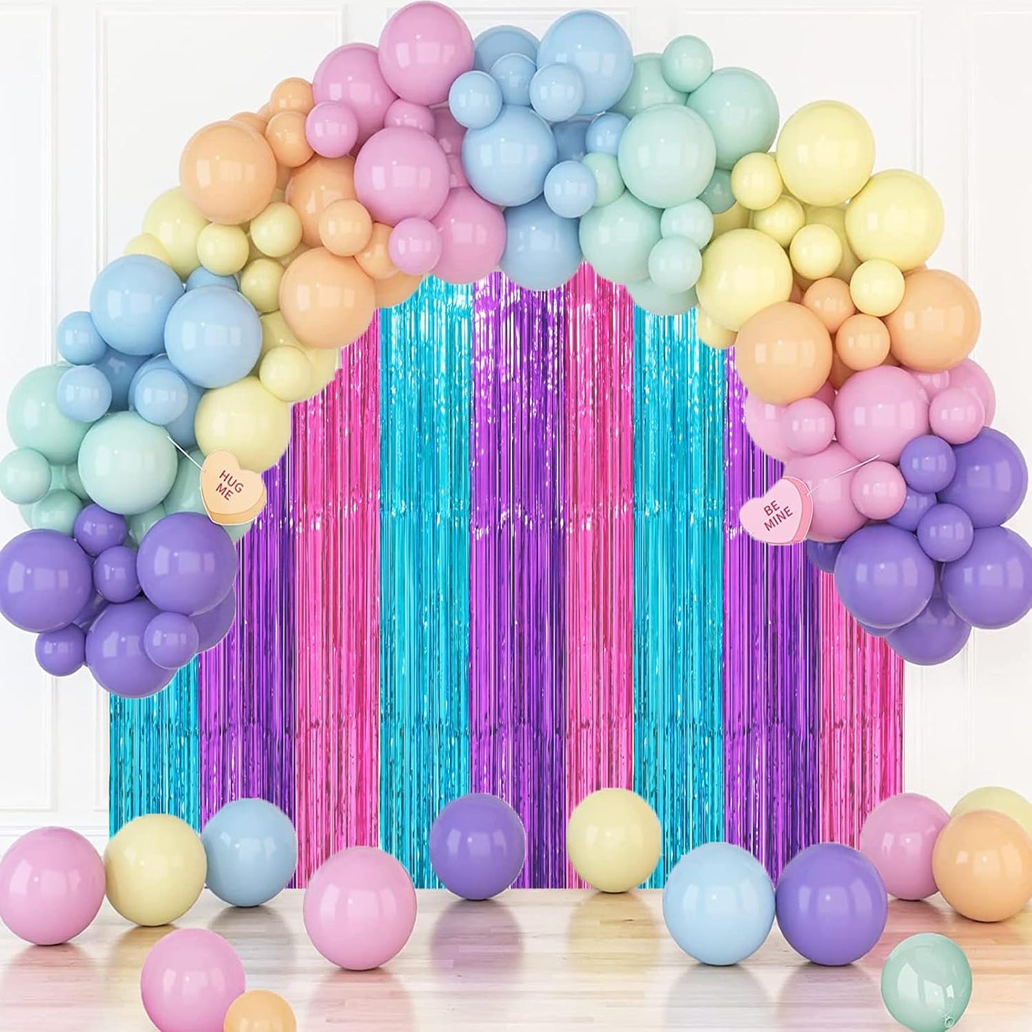 3 Pack 3.3 x 8.2 ft Blue Purple Pink Foil Fringe Backdrop Curtains, Tinsel Streamers Party