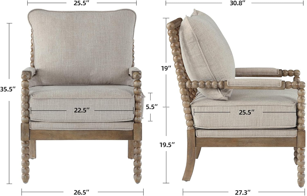 DUHOME Linen Fabric Spindle Accent Chair with Wood Frame,Modern Accent Chairs with Padded Spring