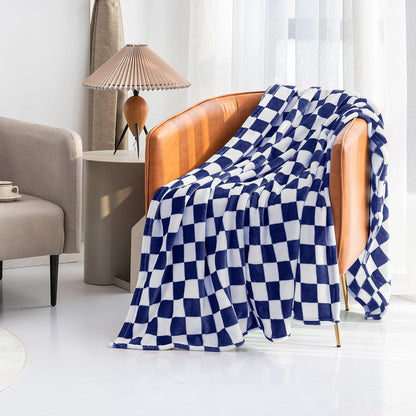 LOMAO Throw Blankets Flannel Blanket with Checkerboard Grid Pattern Soft Throw Blanket for Couch