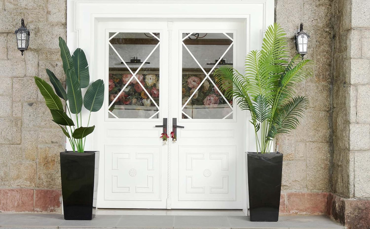 30" Tall Planters Set of 2, Outdoor＆Indoor Black Planter Pots, High Front Porch Planter Pots with