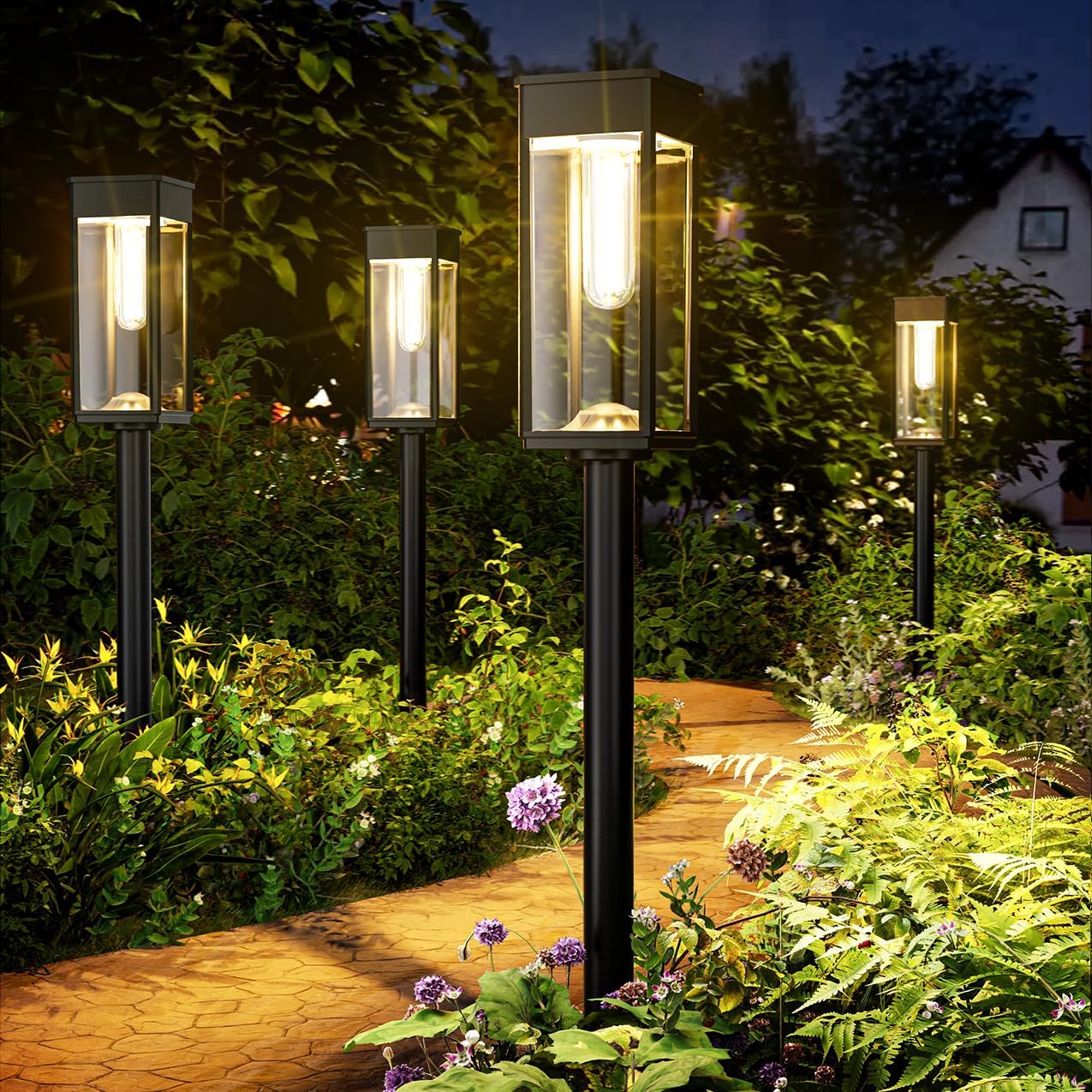 Solar Pathway Lights Outdoor,4 Pack Bright Solar Lights Outdoor,IP65 Waterproof Solar Garden Lights
