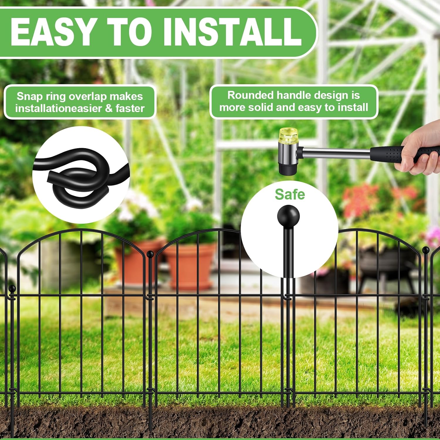 Decoration Garden Fence 17in x 20ft, 20 Pack Rustproof Metal Animal Barrier Fence, Arched Flower