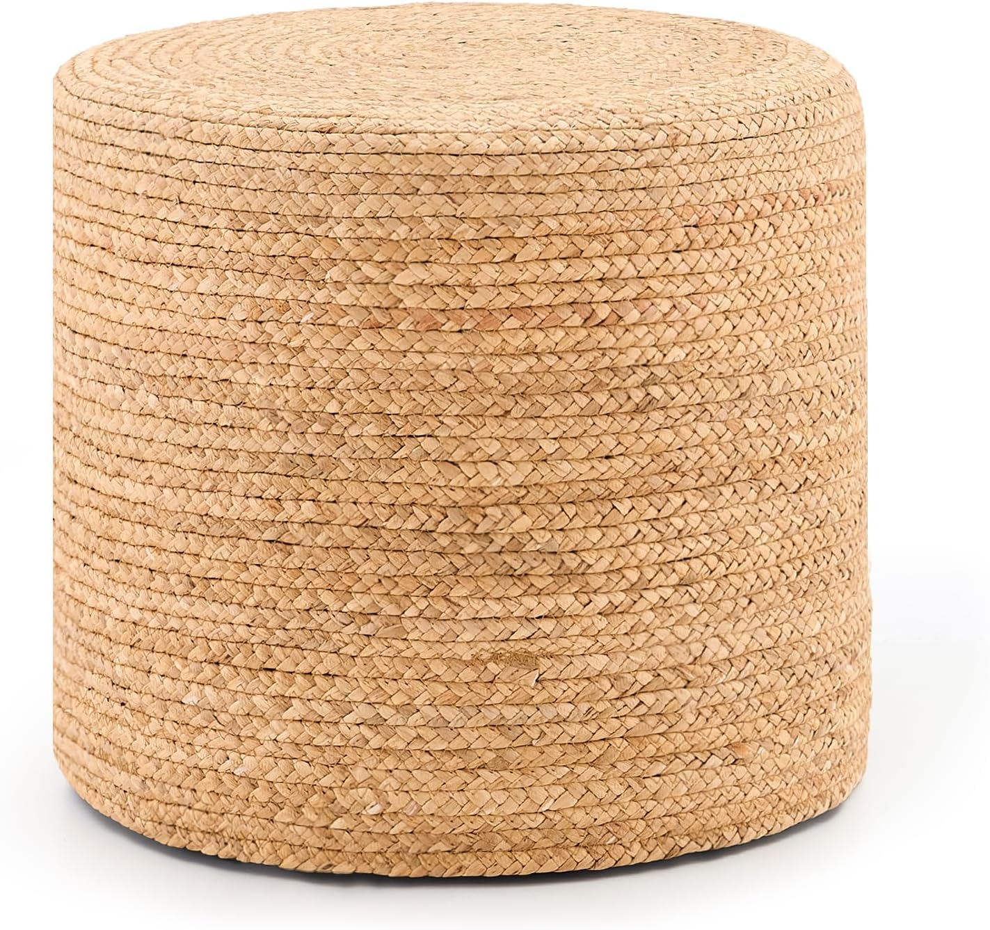 Handwoven Ottoman Pouf, Natural Water Hyacinth Footstool, Round Braided Outdoor Seat with Sturdy