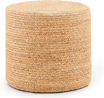 Handwoven Ottoman Pouf, Natural Water Hyacinth Footstool, Round Braided Outdoor Seat with Sturdy
