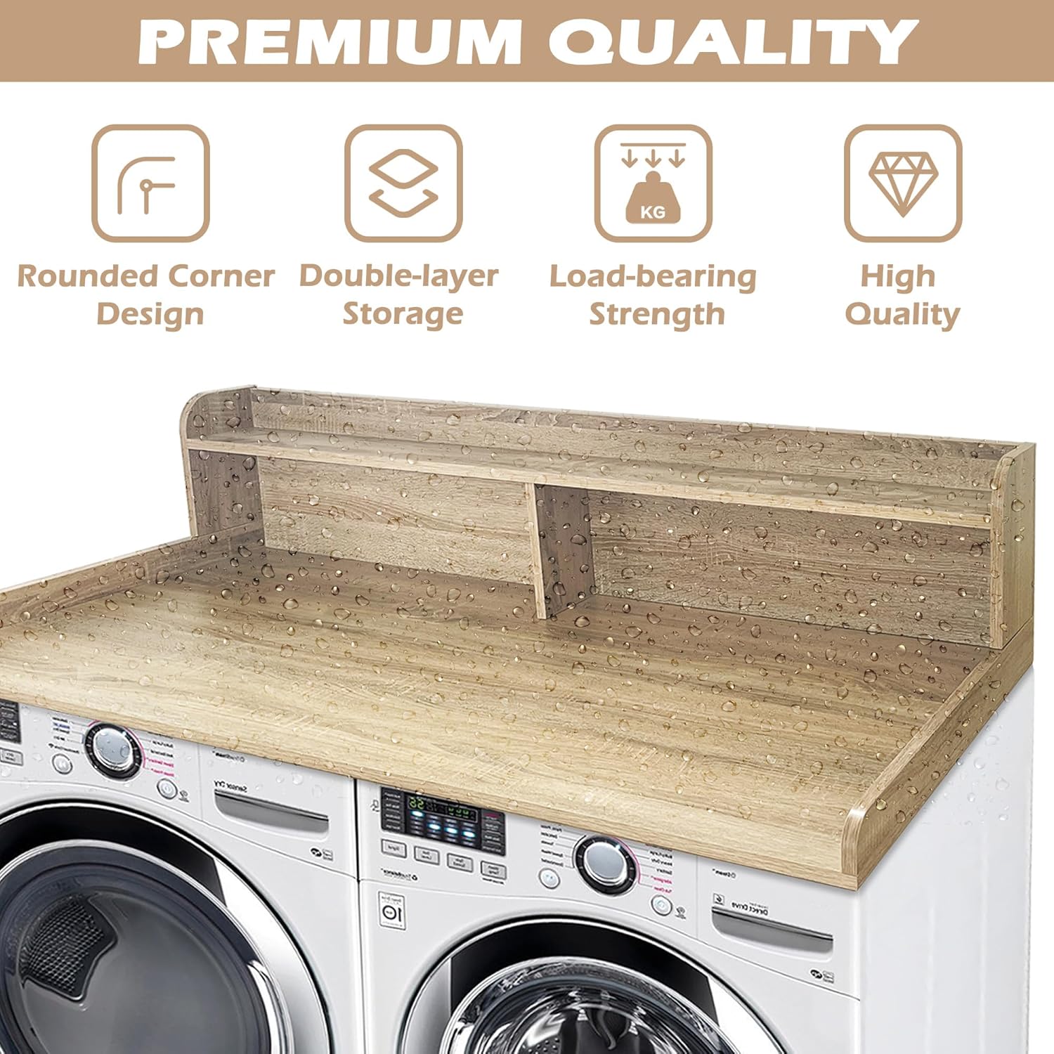 Royxen Laundry Countertop with 2-Tier Shelf Universal Fit, Washer and Dryer Countertop with Storage