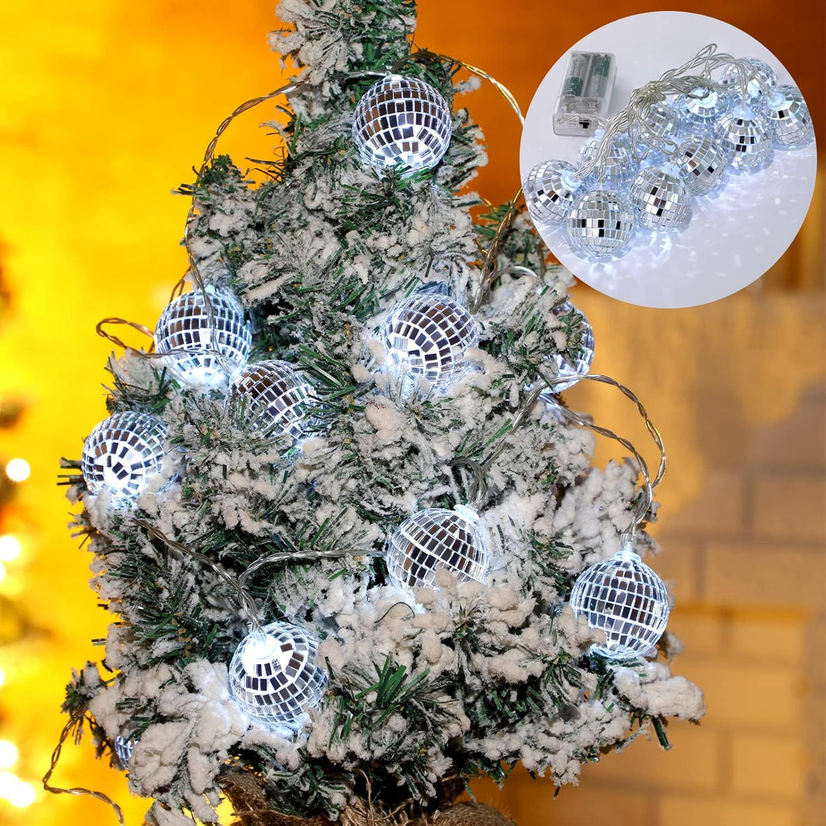Zhanmai 30 LED Disco Ball String Lights Decor Lighted Mini Mirror Disco Balls Ornaments for 70s 80s