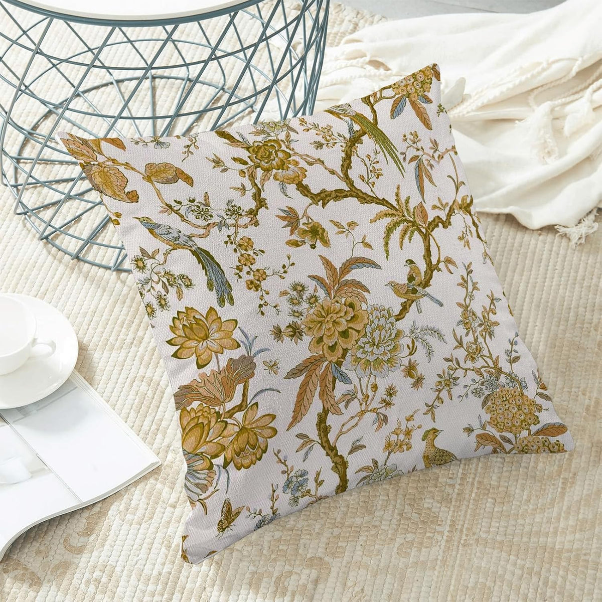 CXMEIFLY Summer Floral Birds Pillow Covers 20 x 20 Inch Set of 2 for Chinoiserie Flowers Spring