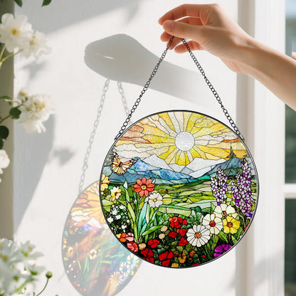 8 Inch Mountain Wildflowers Stained Glass Suncatcher, Suncatchers for Windows Hanging, Window