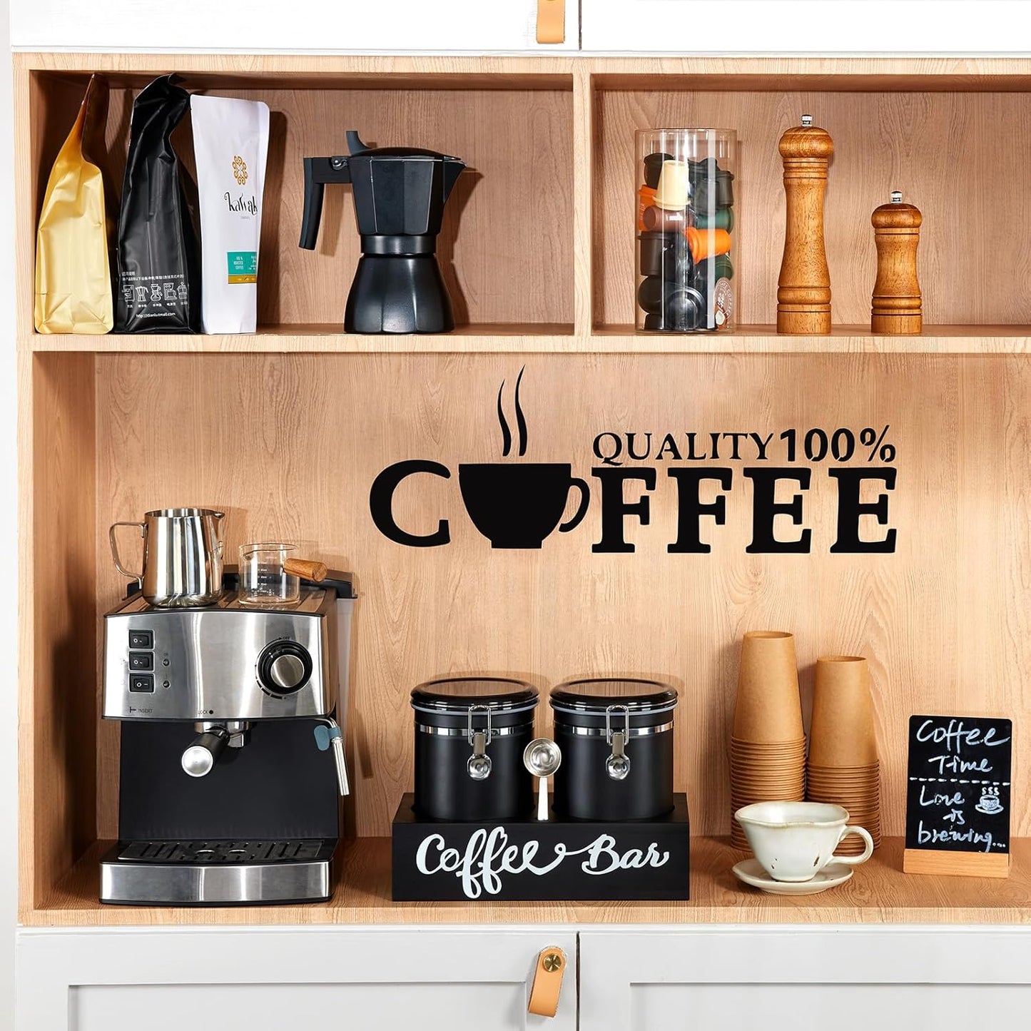 Yangbaga 2 x 63OZ Stainless Steel Coffee Canisters with Handle Shelf, Airtight Locking Clamp &