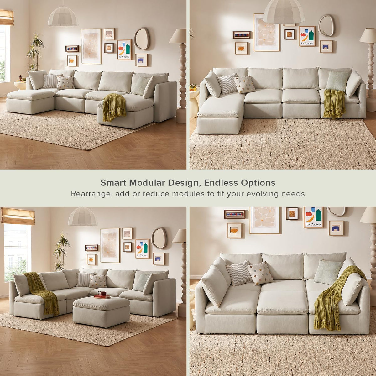 mopio Oversized Modular Sectional Sofa with Fully Removable Covers and Storage, Convertible U
