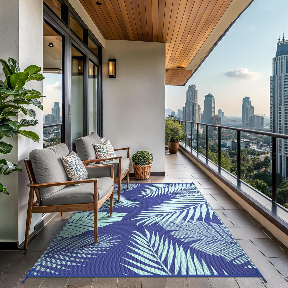 GENIMO Outdoor Rug 8' x 10' Waterproof for Patios Clearance, Reversible Outdoor Plastic Straw