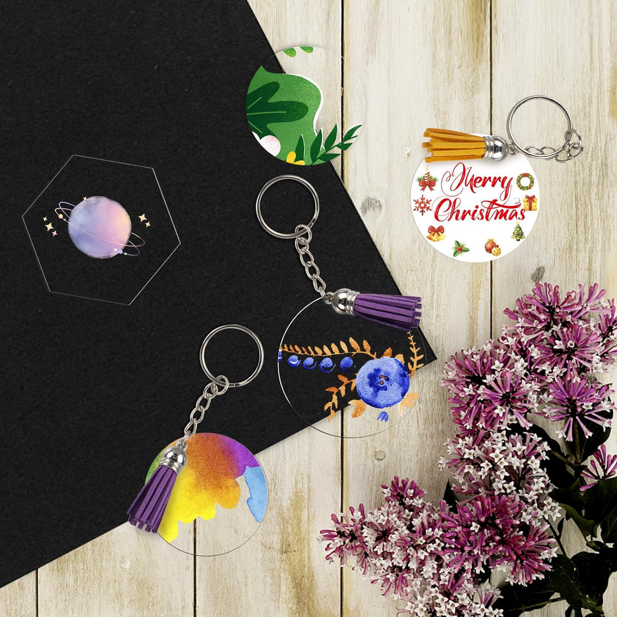 100 Pcs Round Acrylic Keychain Blanks 2Inch Circle Blanks with Hole,Clear Acrylic Discs Circles
