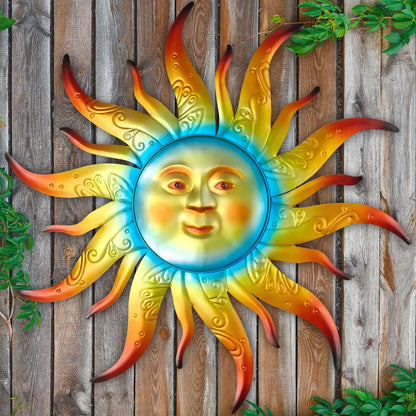 Large Metal Sun Wall Art Decor - 23.6 inches Outdoor Wall Decor,Sun Face Sculpture for Garden