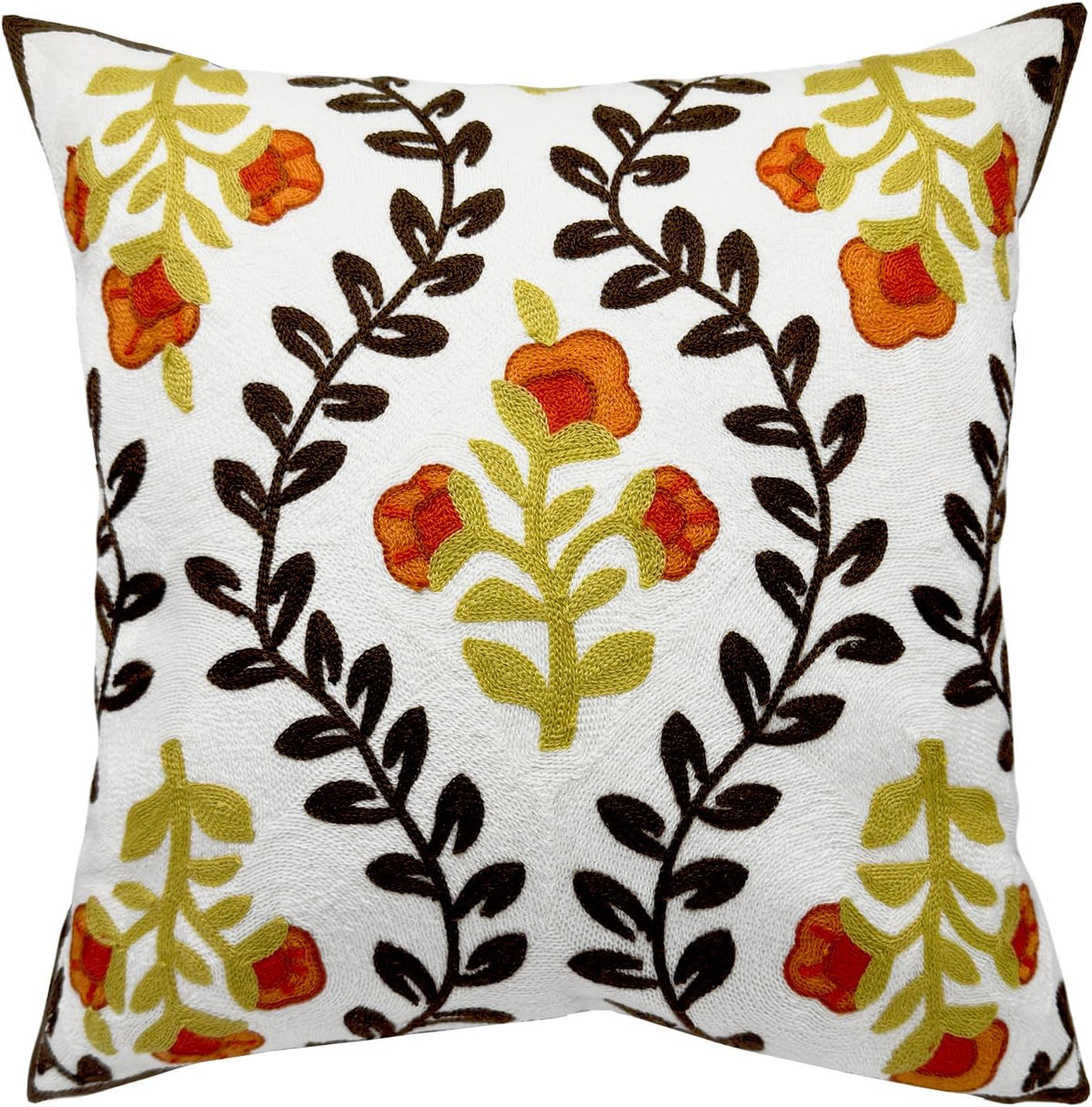 Alysheer Floral Embroidered Fall Decorative Throw Pillow Cover 18"x 18", Farmhouse Cottage Orange
