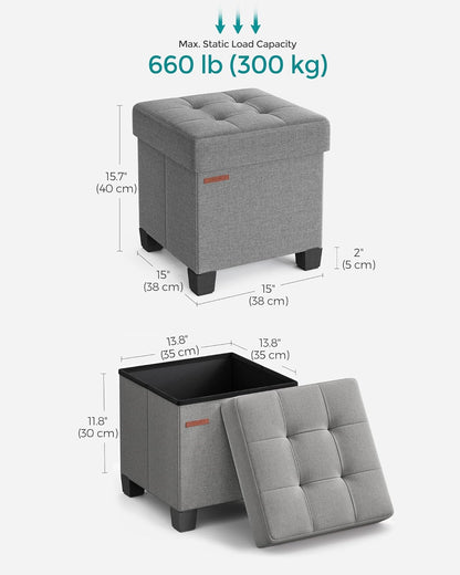 SONGMICS Storage Ottoman, Small Ottoman Foot Rest with Legs, 15 x 15 x 15.7 Inches Foot Stool, Load