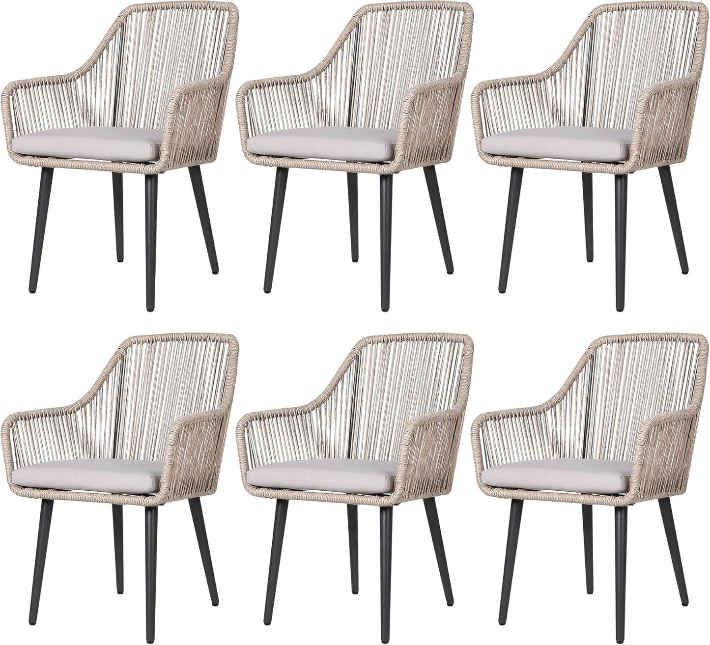 Patiorama Outdoor Dining Chairs, Patio Dining Chair Set of 6, All-Weather Woven Rope Rattan Chairs