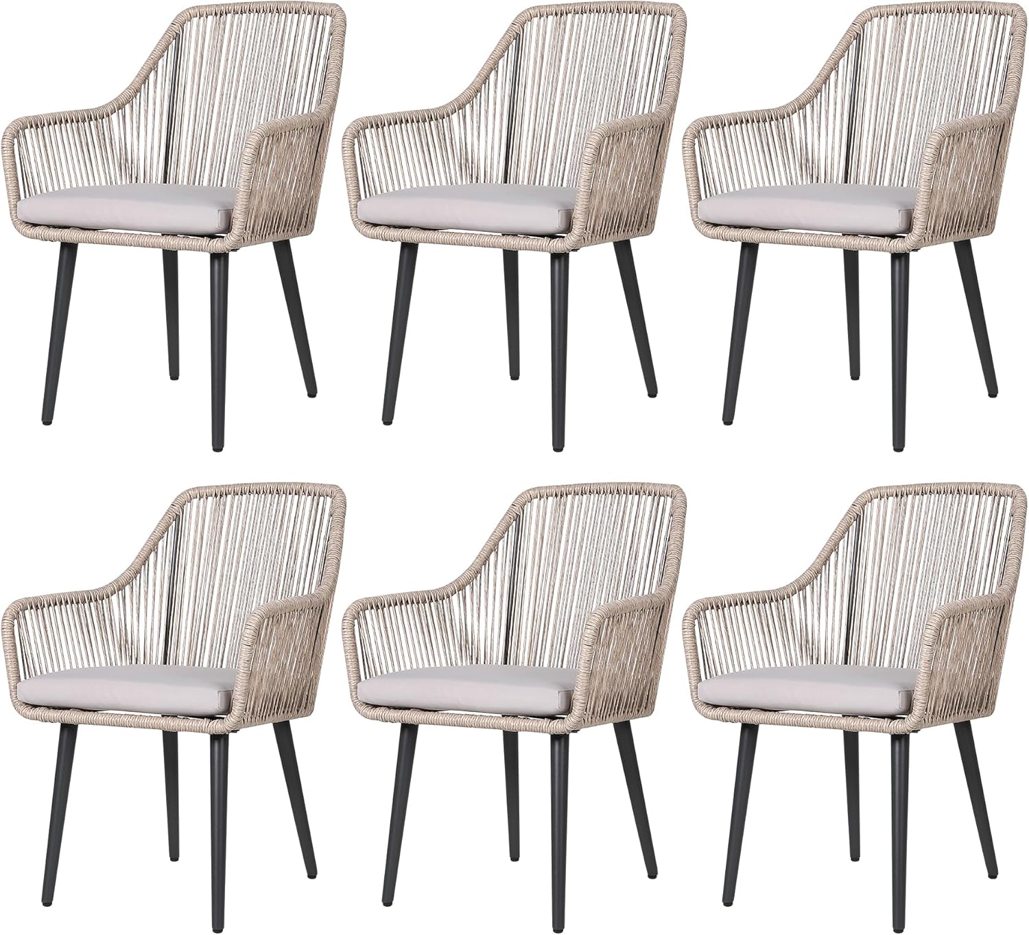 Patiorama Outdoor Dining Chairs, Patio Dining Chair Set of 6, All-Weather Woven Rope Rattan Chairs
