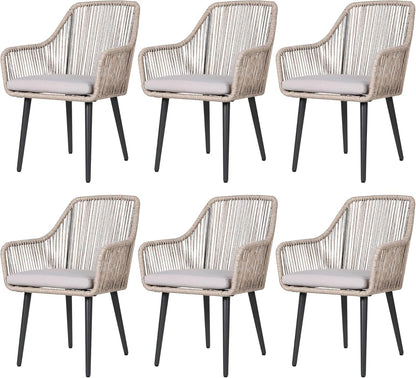 Patiorama Outdoor Dining Chairs, Patio Dining Chair Set of 6, All-Weather Woven Rope Rattan Chairs