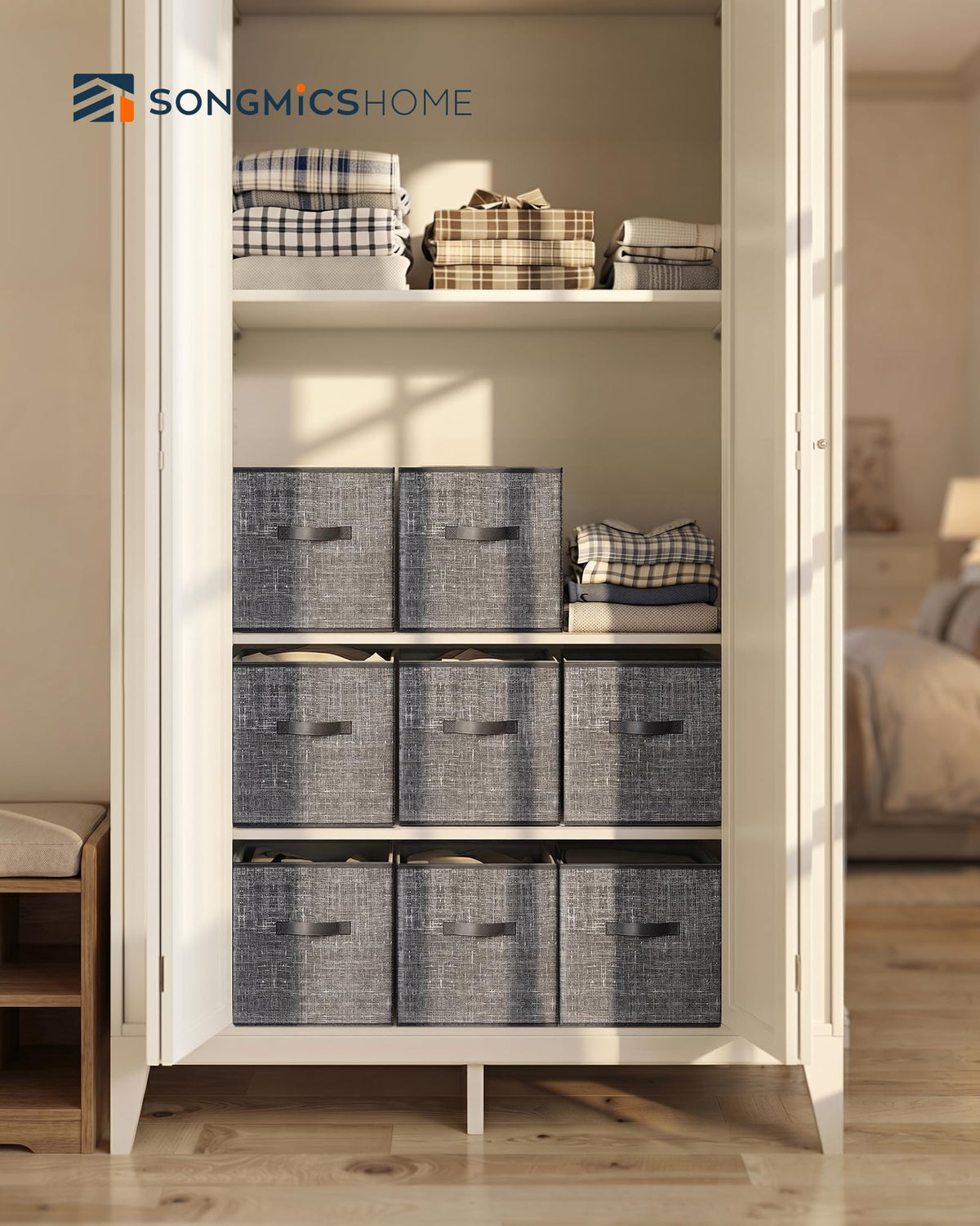 SONGMICS HOME Foldable Storage Cubes Set of 8, Fabric Shelf Organizer Bins with Handles, Closet