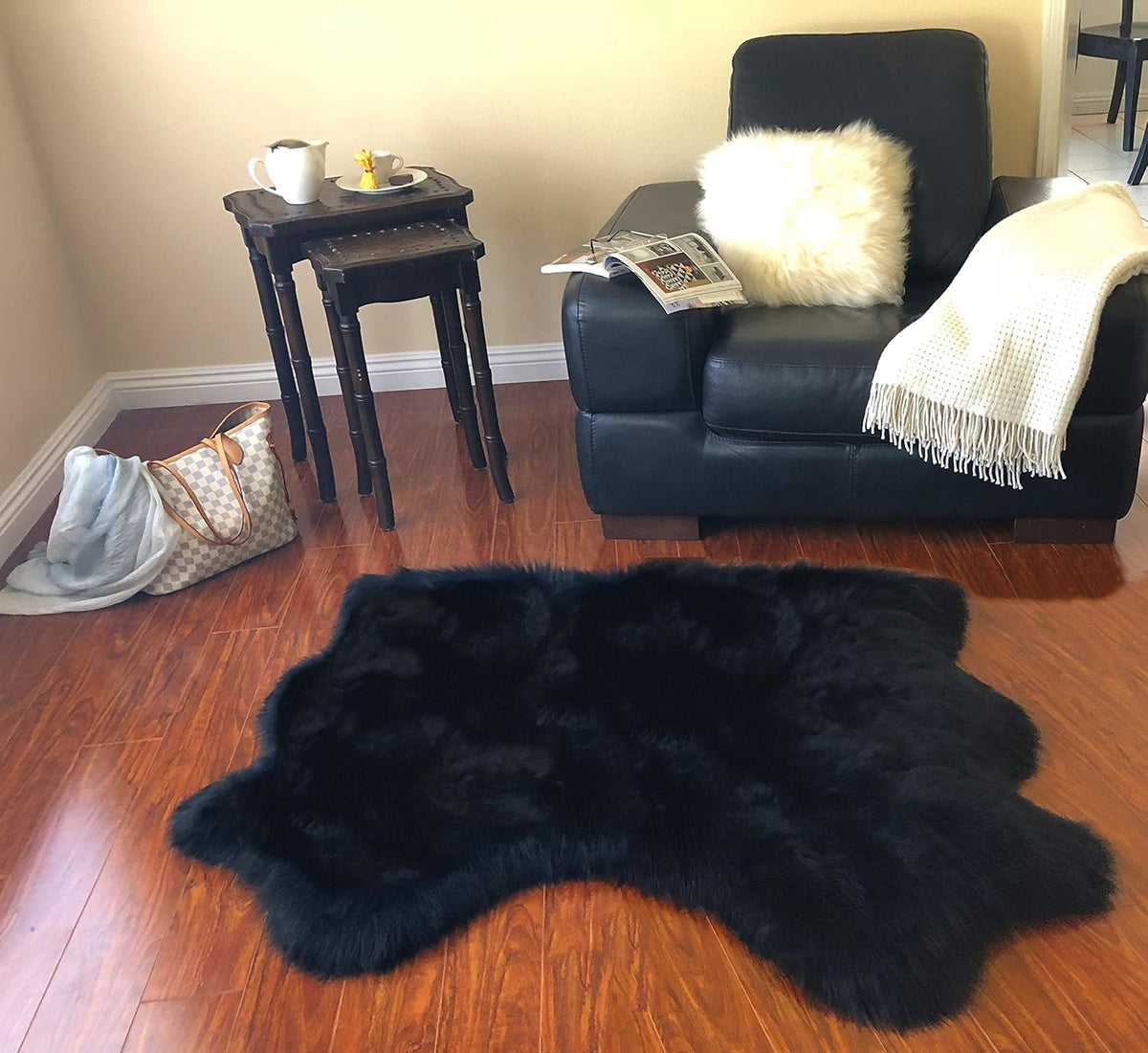 LAMBZY Faux Sheepskin Hypoallergenic Free Shape Silky Shag Rug, Luxury Shaggy Plush Carpet for