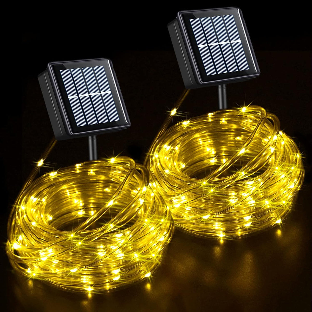 YEGUO 2 Packs Each 33ft 100 LED Solar Rope Lights Outdoor Waterproof, Warm White String Lights for