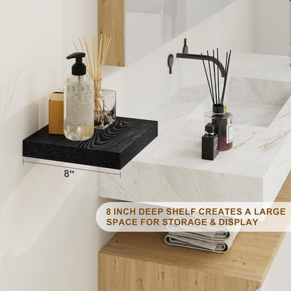 Fun Memories Black Floating Shelves 8 Inch Long, 8" Deep Wall Shelves, Small Deep Floating Shelf