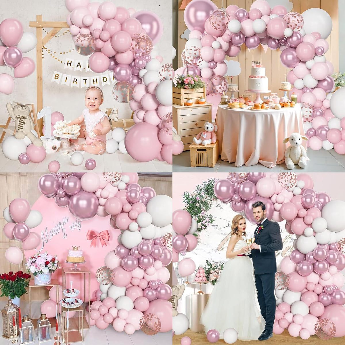 Amandir 153pcs Pink White Balloons Arch Garland Kit, Different Sizes 18 12 10 5inch Pastel Light