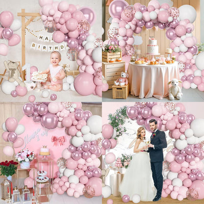 Amandir 153pcs Pink White Balloons Arch Garland Kit, Different Sizes 18 12 10 5inch Pastel Light