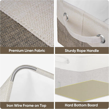 BALEINE 3 Pack Fabric Storage Bins for Shelves, Linen Storage Baskets for Organizing, Decorative