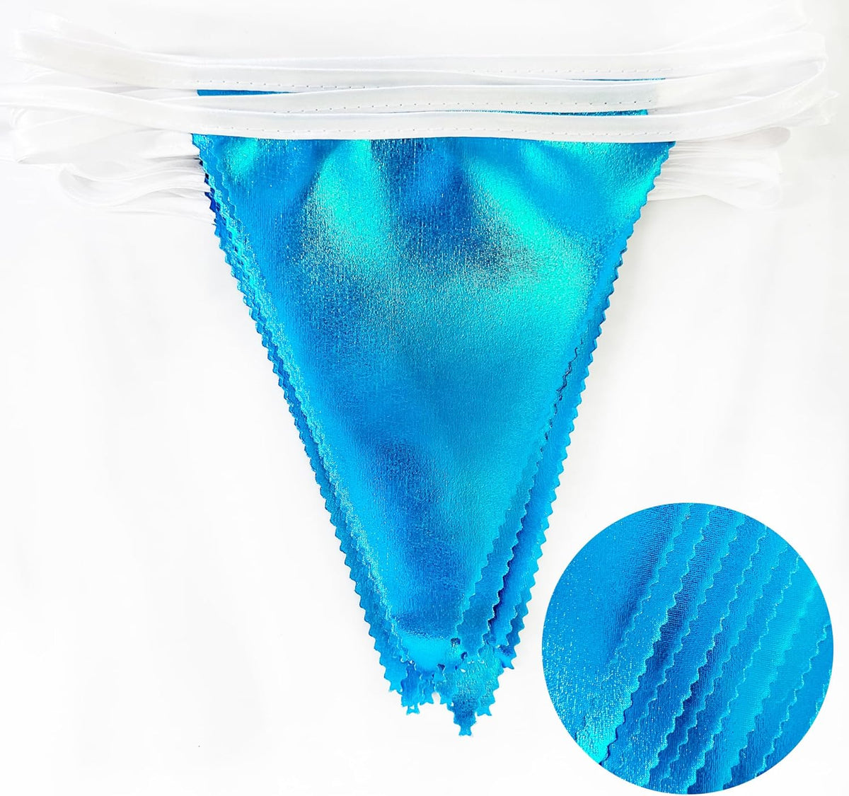 Sky Blue Party Decorations - Light Blue Triangle Pennant Banner Flag - Metallic Fabric Bunting for
