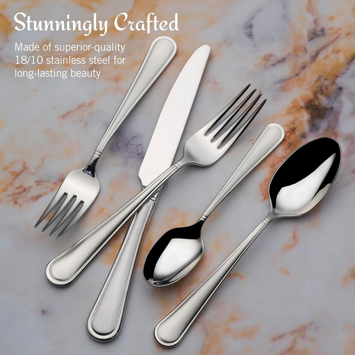 Mikasa, Virtuoso Frost Flatware Service for 12, 65 Piece Set, 18/10 Stainless Steel, Silverware Set