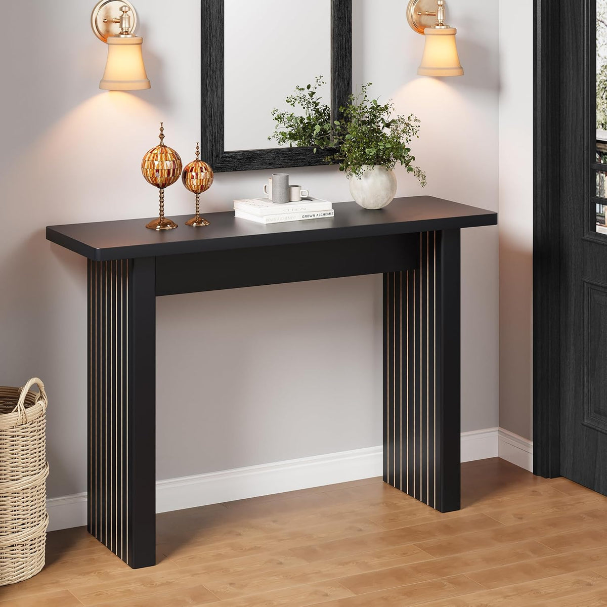 AVZEAR Mid Century Narrow Entryway Console Table, 43.3" Fluted Wood Couch Table Behind Sofa Long