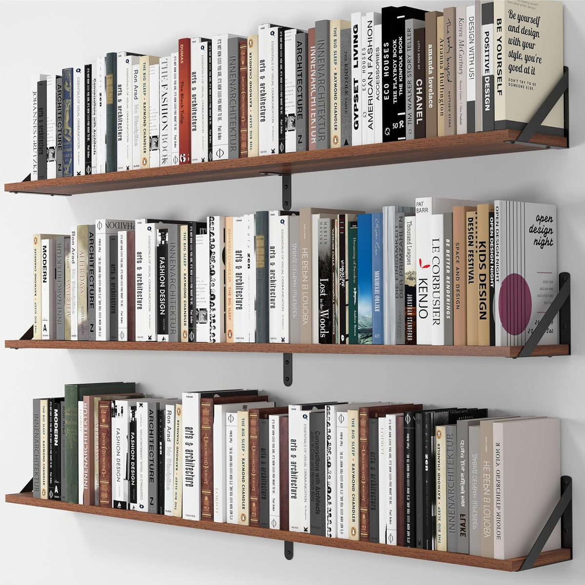 Heimlove 48 Inch Large Wall Bookshelves Set of 3, Wall Mounted Bookshelves,Heavy Duty Wooden