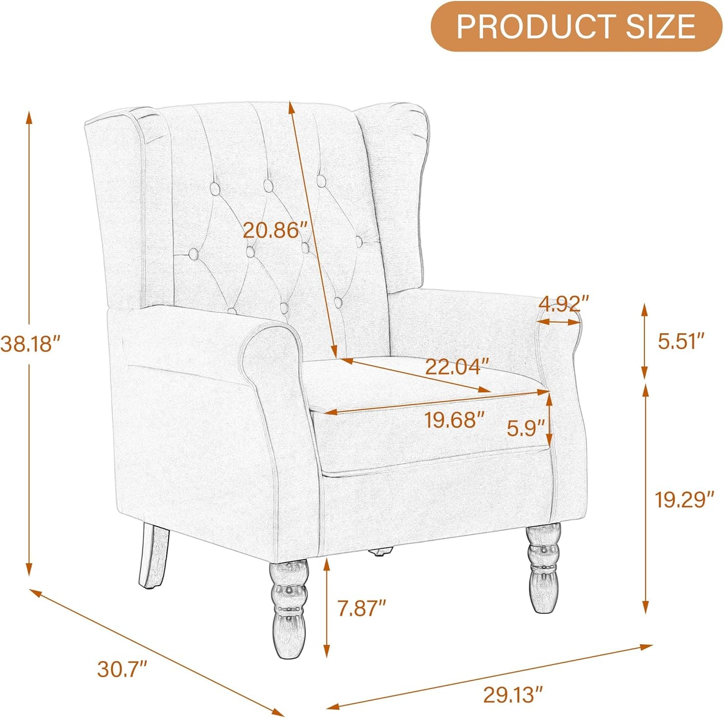 UIXE High Back Accent Chairs Set of 2, Upholstered Armchair in Fabric, Retro Wingback Arm Chair for