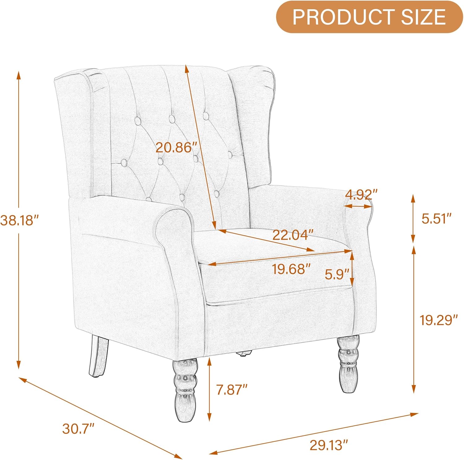 UIXE High Back Accent Chairs Set of 2, Upholstered Armchair in Fabric, Retro Wingback Arm Chair for