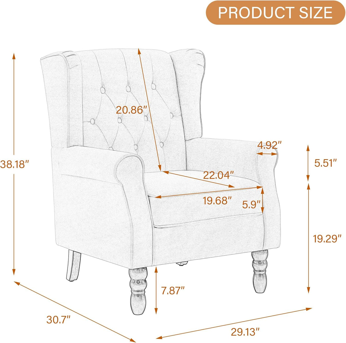 UIXE High Back Accent Chairs Set of 2, Upholstered Armchair in Fabric, Retro Wingback Arm Chair for