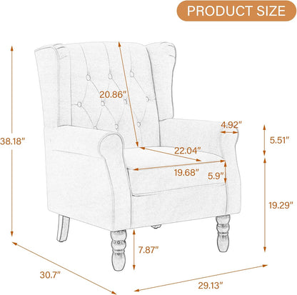 UIXE High Back Accent Chairs Set of 2, Upholstered Armchair in Fabric, Retro Wingback Arm Chair for