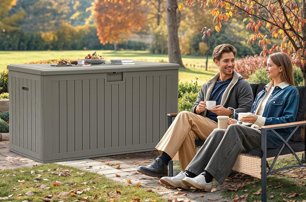 YITAHOME 200 Gallon Double-Wall Deck Box with Divider & Side Handles, Outdoor Large Storage for