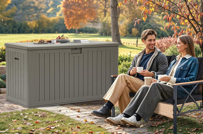 YITAHOME 200 Gallon Double-Wall Deck Box with Divider & Side Handles, Outdoor Large Storage for