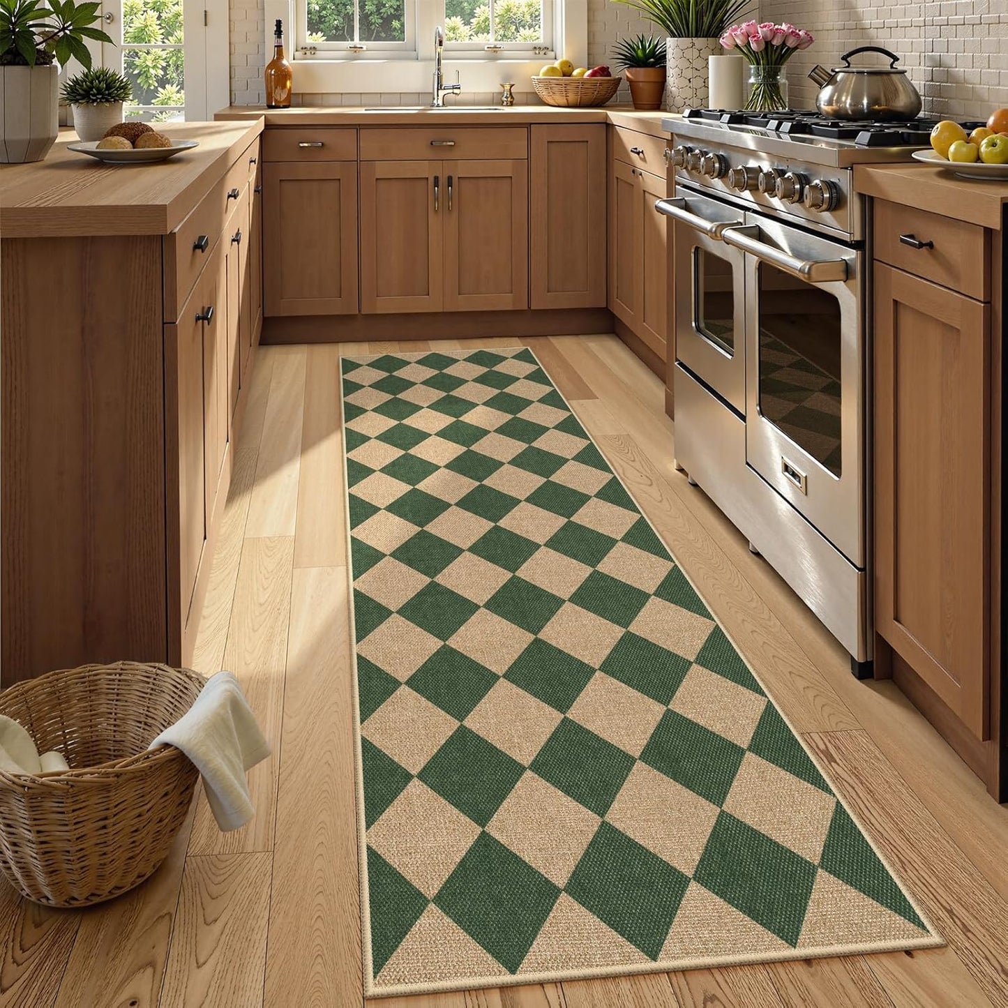 Lahome Checkered Kitchen Runner, 2x8 Easy Jute Runner Rug for Hallway Entryway, Farmhouse Indoor